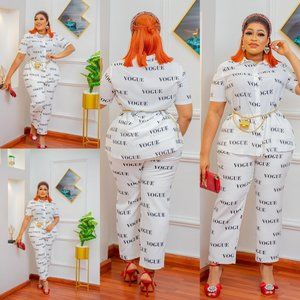 TIMELESS TREASURES SHORT SLEEVE- 2PCS COLLAR BLOUSE AND PANTS SET